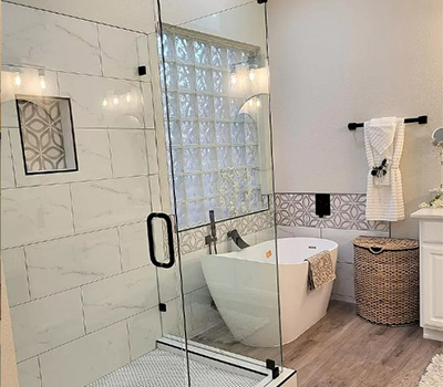 Modern bathroom remodel with walk-in shower